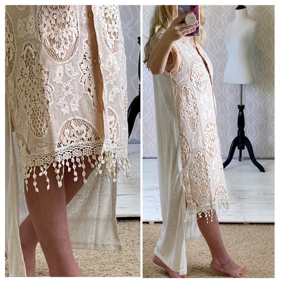 Ryu Handmade Antique Ivory Lace Cardigan Duster - Picture 7 of 9